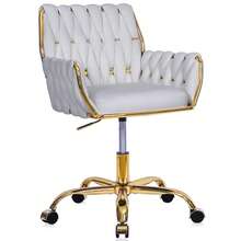 Velvet Modern Home Office Vanity Chair, 360° Swivel Adjustable Height Makeup Desk Chair With Golden Base And Hand Woven Backrest For Bedroom/Study/Vanity - trắng - Xem 1