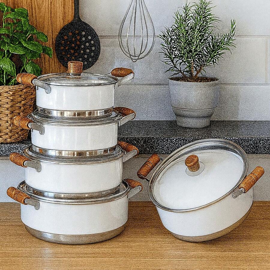 High-Quality And Beautiful Aluminum Cookware Set With Glass Lid (2, 3, 4 Or 5 Units) - White - View 1