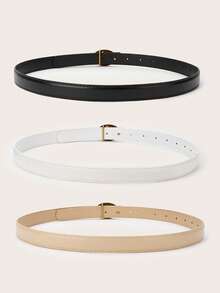 3pcs Women's Retro Metal Buckle Stitching Leather Belt, Classic PU Leather Casual Pants Belt For Daily Wear - Multicolor - View 3