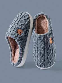 Pantuflas de mujer con diseño lindo de oso de peluche, pantuflas cómodas y resistentes al deslizamiento para usar en interiores en otoño/invierno - Gris - Ver 4