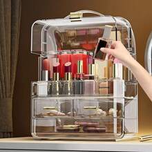 NetHong Cosmetics Storage Box With Lid And Handle Large Makeup Organizer Box Drawers For Skincare Display Cases Countertop, Bathroom - Transparent (Type B) - View 4