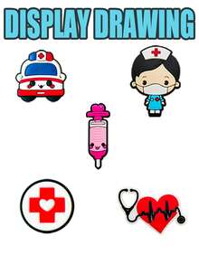 25个/套彩色PVC护士及医疗保健图标，适用于各种护理配件，包括鞋子、珠宝、手表等，是工作中的护理用品。 - 藍色 - 查看 5