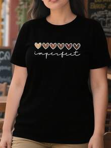 Camiseta Tops casuales de mujer con estampado texto imperfect 220 g de algodón puro grueso y cómodo - Negro - Ver 2