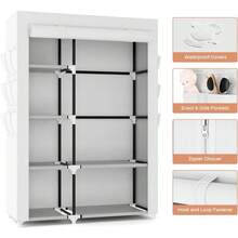 Wardrobe Closet, 41.7 Inch Wide Portable Closets For Hanging Clothes With 1 Hanging Rod, 6 Shelves, 6 Pockets, Clothes Rack With Cover Portable Wardrobe Closet For Bedroom, Dorm, Black