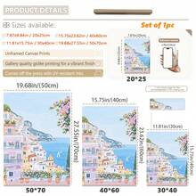 1pc, Canvas Framed Wall Art, Positano Coast Artwork, Pink Villa Decorative Painting, Mediterranean Style Decor, Italian Coastal Scenery, Folk Art Style, Spring Wall Art, Fashionable Home Decor, Room Decor, Bedroom Decor, Dormitory Decor, Living Room Decor