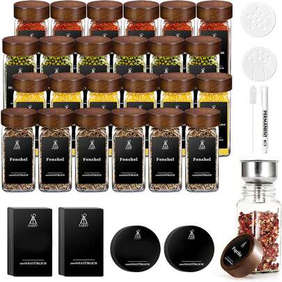 SAEIV Set Of Square Spice Jars (With Lids): 2/12/24/35 Spice Jars (With Spice Labels): The Perfect Organizer For Kitchen Spices: 120 Ml Jars: Including Funnel, Labels, Cleaning Brush And Sieve