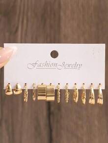 48/36/24/12 件复古朋克风格女士金属耳环套装，仿珍珠耳环，几何 C 形心形耳钉，适合日常佩戴、派对、节日礼物 - 金色 - 查看 9