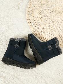 FZY 2026 Winter New Women's Mid-Calf Boots. Lightweight Cotton Upper, Linen Trim, Round Toe Design, Comfortable And Soft, Warm Winter Short Outdoor/Indoor Flat Shoes, Mid-Foot Length Stylish Boots, Platform Wedge Heel, Fashionable And Versatile, Eye-Catching Mid-Calf Boots, Women's Winter Warm Hiking Boots,The Essential Fashion Item For Attending A Wedding - Cowgirl Boots - Màu xanh lam - Xem 2