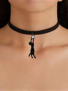 1 Peça Colar Gargantilha Pingente de Gatinho de Halloween, Doce e Ousado / Estilo Gótico Escuro de Halloween, Colar de Pingente de Gatinho de Veludo Preto, Novo Estilo de Colar de Halloween