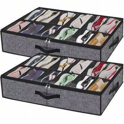 1 Pc Under Bed Shoe Storage Organizer Can Accommodate 12 To 16 Pairs Of Shoes With Transparent Window Breathable Foldable