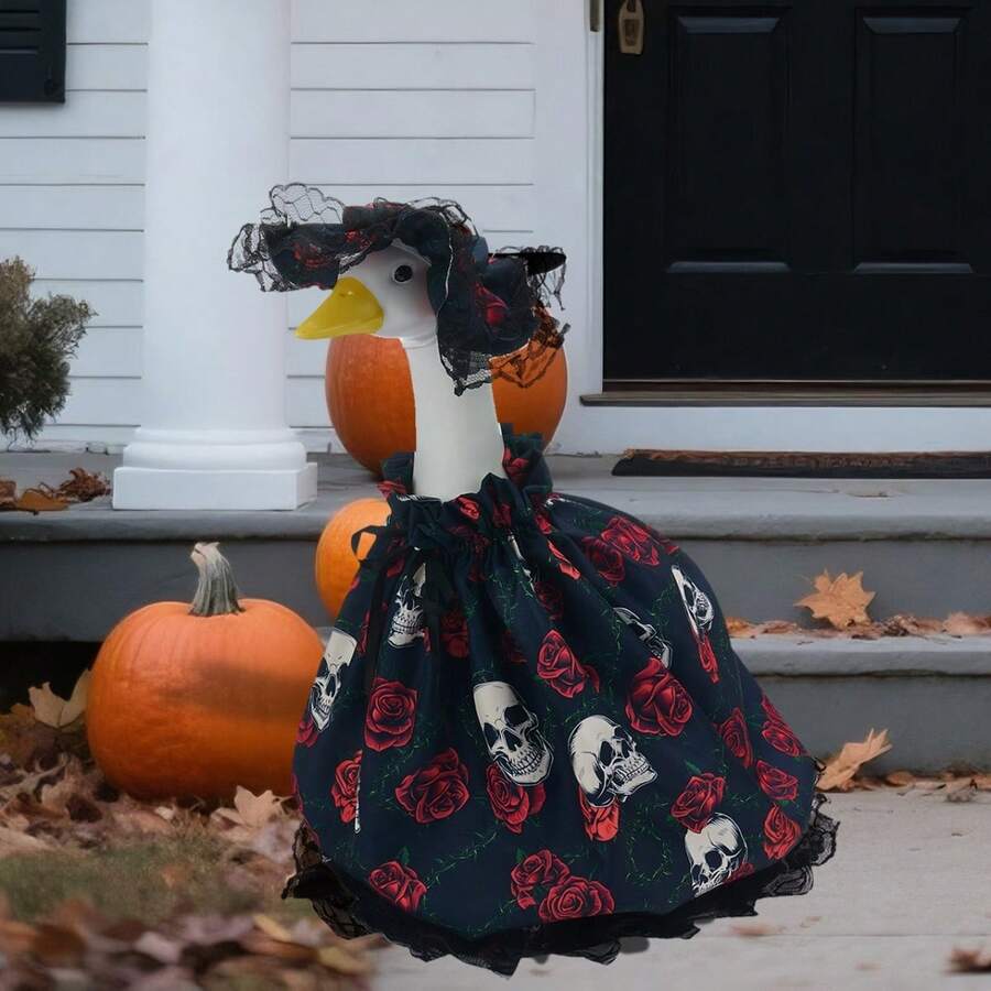 Halloween Goose Outfits 23inch Lawn Goose Holiday Costume With Hat Set Porch Goose For Cement Statue - Burgundy - View 1