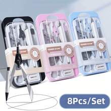 Multi-Function Ruler Compass Set Measuring Ruler Protractor Drawing Stationery Straight Ruler Pencil Compass Kit School Supplies