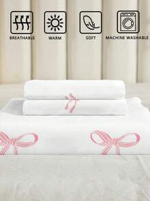 Bộ 2/3 vỏ chăn in họa tiết nơ sọc hồng trắng đáng yêu (1 vỏ chăn + 1/2 vỏ gối, không có ruột), sợi polyester mềm mại và thân thiện với da, thích hợp sử dụng hàng ngày, thích hợp cho phòng ngủ, ký túc xá trong mọi mùa, thoải mái, thoáng khí, dùng để trang trí phòng ngủ - Nhiều màu - Xem 5