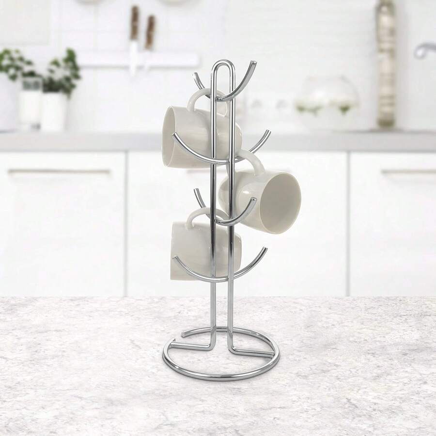 NetHong Stable Cup Holder Mug Draining Rack Water Cup Haging Shelf Household Kitchen Coffee Counter Bar Organizer - Silver - View 1