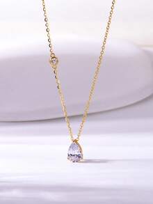 1pc Minimalist S925 Sterling Silver 1.25CT Teardrop Moissanite Necklace, Daily Wear & Gift For Women, Valentine's Day