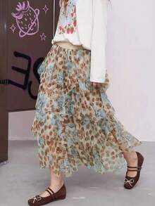 草莓涂鸦印花网眼不对称半身裙 - 彩色 - 查看 7