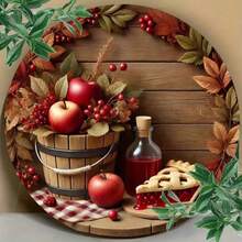 1pc Country Style Iron Apple Harvest Wall Plate, 20.32 X 20.32 Cm, Vintage Bucket Design, Home Decor For Kitchen, Living Room, Cafe, Bedroom, Waterproof And Temperature Resistant, Style Hole Patterns,Home Decor ,Room Decor,Wall Decor Gifts Birthday Graduation - 彩色 - 查看 1