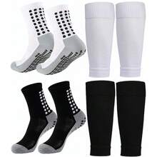 1 Set Soccer Grip Socks,Shin Guard Sleeves For Football Basketball For Men And Women Black/White One Size - 2Set(Black+White) - View 2