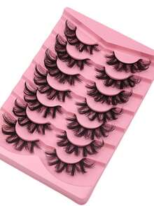 全新 7 对俄罗斯卷经典猫眼人造貂皮假睫毛，自然 DD 卷曲蓬松仿睫毛，交叉纤细戏剧卷仿貂皮睫毛延长，打造自然外观条状睫毛，睫毛，睫毛，假睫毛 - 黑色 - 查看 6