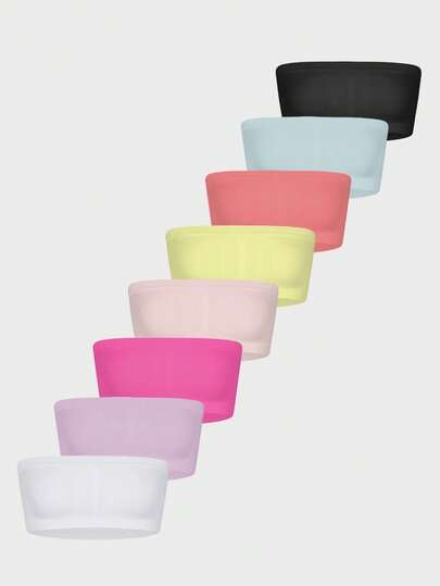 8pcs/Set Cute & Simple Casual Fashion Wireless Padless Camisole Bras, Seamless Soft Comfortable Breathable Wireless Bras For Students