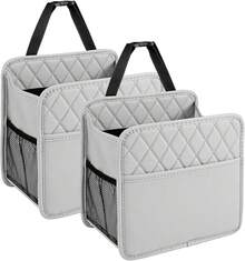 LXUNYI Organizador de respaldo de asiento de coche, organizador de asiento delantero y trasero de piel sintética de alta calidad con portavasos, organizador universal impermeable para niños y adultos - Beis - Ver 9
