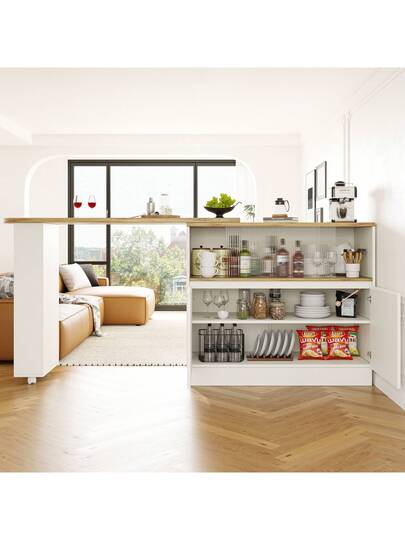 Sairedel 360° Rotating Sideboard Shelves Glass Moderne Serving Buffet 90x45x100 Cm Kitchen, Restaurant, Living Room Multifunctional Shelf, Bar Cabinet view 4