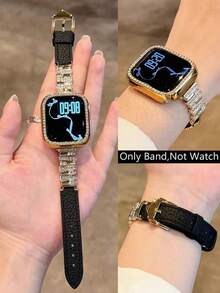 1 Peça Compatível com Pulseira de , Unissex, Pulseira de Metal Dourado com Strass Assimétrico & Preta, Compatível com Apple Watch 38/40/41/42/44/45/49/46mm, Compatível com Apple Watch S10/Ultra/SE/9/8/7/6/5/4/3/2/1, Macia e Confortável, Elegante e Versátil, Adequada para Ocasiões Casuais e de Festa, Acessório - Preto - Visão 6