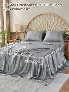 3/4pcs Satin Fitted Sheet Set, Bedding Set, Bed Sheets, Solid Color Bed Sheet Set, Mattress Cover Set, Skin-Friendly Bed Cover Set, Bedroom Decor, Meticulous Festival Gifts, Smooth And Soft Silky Sheets For Hair And Skin, Similar To Silk Bed Sheets Set For Single, Twin, Full, King And Queen Bed Sizes, Ideal Home Gift, Christmas Decoration,1pc Flat Sheet, 1pc Fitted Sheet With 1/2pcs Pillowcases, Machine Washable - Multicolor - View 18