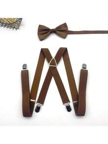 1pc/2pcs Bow Tie + Suspender Set For Men, 2.5cm Wide Solid Color Fashionable Suspender Bow Tie Set, Adjustable Clip-On Braces, Suitable For Groomsmen, Halloween, Christmas, Casual And Business Wear - Multicolor - View 9