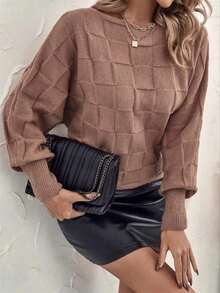 Winter Batwing Sleeve Knitted Sweater Cold Weather Blouse - Nude - View 3