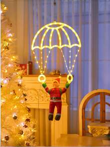 1 Pieza Luz de paracaídas de Papá Noel, Diseño creativo de paracaídas de Papá Noel, Alimentado por USB, Múltiples modos de iluminación, Adecuado para decoración de invierno y Navidad, Se puede usar para decoración de árbol de Navidad, sala de estar, dormitorio, comedor, decoración de vidrio y pared, decoración de escaparate de tienda, decoración de porche exterior, hermosa utilería para fotos - paracaídas - Ver 4
