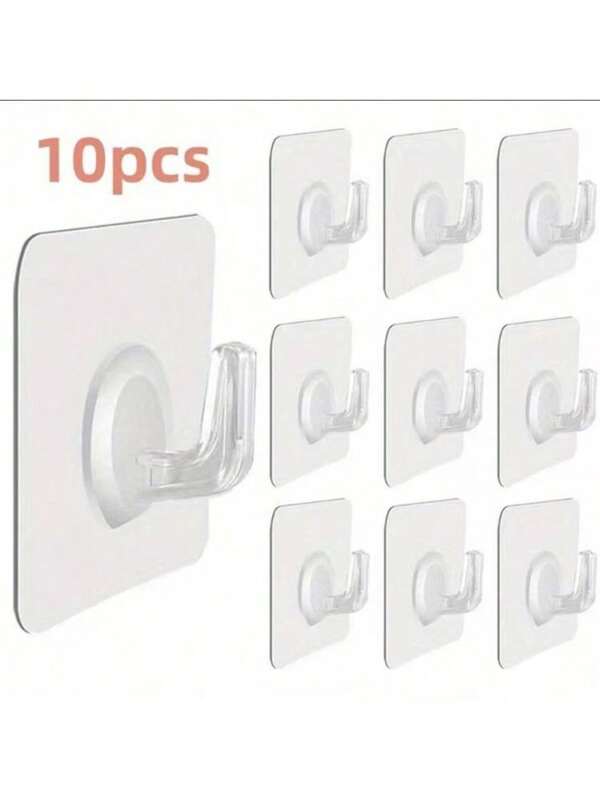 10 قطعة/20 قطعة/30 قطعة خطاطيف مثبتة على الحائط شفافة ذاتية اللصق، خطاطيف لتعليق الأبواب والجدران، تتحمل أحمال ثقيلة، رف منظم للمطبخ والحمام للكرفانات