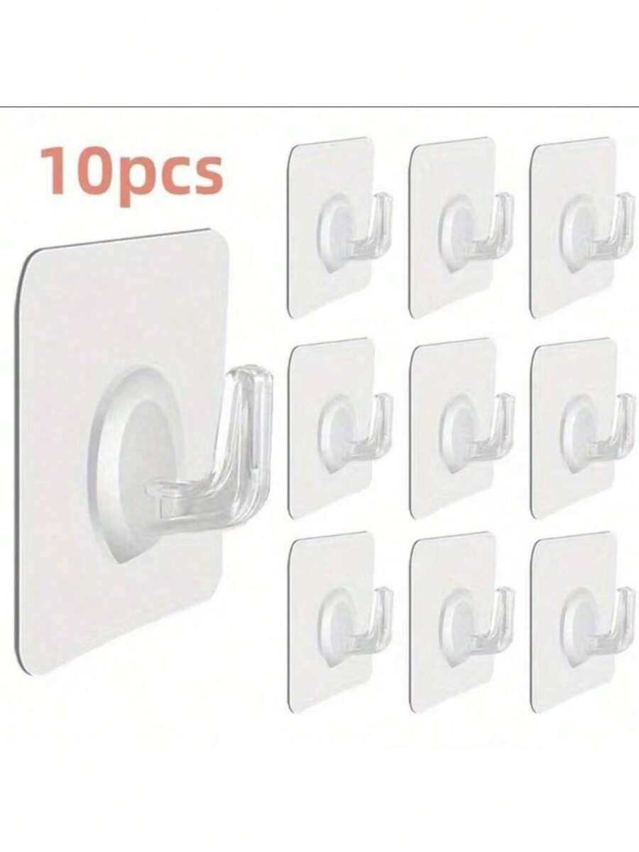 10 قطعة/20 قطعة/30 قطعة خطاطيف مثبتة على الحائط شفافة ذاتية اللصق، خطاطيف لتعليق الأبواب والجدران، تتحمل أحمال ثقيلة، رف منظم للمطبخ والحمام للكرفانات