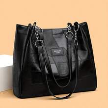 Women Shoulder Bag, Large Capacity Letters Handbag Soft Tote Bag for Casual Daily - Negro - Ver 4