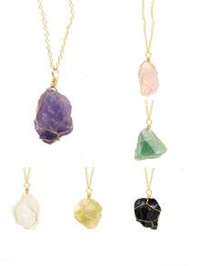 1pc Asymmetrical Quartz Wire Wrap Pendant Necklace, Healing Energy Jewelry Gift For Women