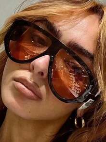 1pc Vintage Oversized Pilot Fashion Glasses Women For Men Shades Big Frame Windproof Popular Punk Beach Accessories For Women Glasses Shades Y2K Fest Music Fest For Summer Beach Vacation, Outdoor, Travel - 棕色 - 查看 6