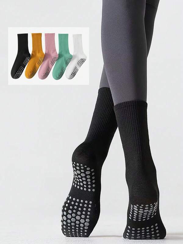 1 par de calcetines deportivos de unicolor antideslizantes para mujer