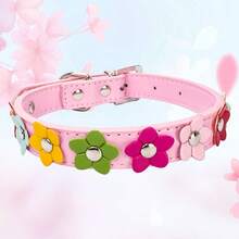 Collar de perro con estampado floral rosa - Soporte de etiqueta de identificación de PU, hebilla de metal ajustable, collar lindo para perros pequeños y medianos - Atuendo para fiesta de cumpleaños, paseos diarios (Patrones florales multicolor), Mascotas conscientes de la moda