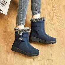 Women's Long Plush Lined Snow Boots - Non-Slip Design, Suitable For Winter Outdoors - 藍色 - 查看 4