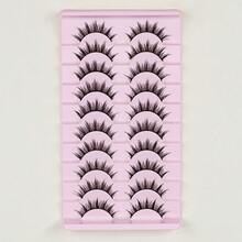 10 Pairs Cartoon Style Natural Lightweight False Eyelashes - Soft Faux Mink Cat Eye Shape, Create Daily Natural Makeup Look - Reusable, Comfortable, Beginner-Friendly False Eyelashes - Black - View 2