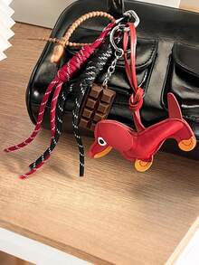 1PC Women Pendants Vintage Leather Sausage Dog Chocolate Charms Accessories For Mobile Phone Bags Keychain Vintage Leather Dachshund Puppy Braided Rope Pendant Keyring Fashion Chocolate Keychain Women Bag Charms Key Holder Gifts - 彩色 - 查看 9