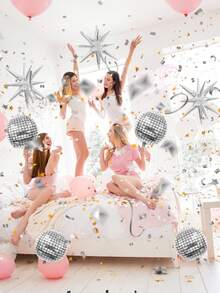 9 Stücke 22-Zoll Silber Discokugel Ballons, 4D große metallische Folienballons mit Goldsterne, geeignet für 70er 80er Disco Themenpartys, Geburtstage, Hochzeiten, Jahrestags-Dekoration, Silvester-Dekoration - Verschiedenfarbig - Übersicht 4
