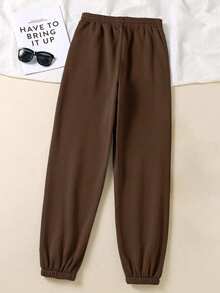 Pantalones deportivos casuales con cordón de unicolor para mujer - Marrón - Ver 4