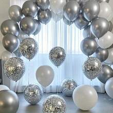 30pcs White Silver Glitter Balloon Arch Kit For Christmas Party Decor, Winter Wedding Background, New Year Eve Celebration, Elegant Halloween Party, Baby Shower Decorations, Anniversary Backdrop Supplies - 混合顏色 - 查看 1