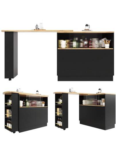 Sairedel 360° Rotating Sideboard Shelves Glass Moderne Serving Buffet 90x45x100 Cm Kitchen, Restaurant, Living Room Multifunctional Shelf, Bar Cabinet view 11