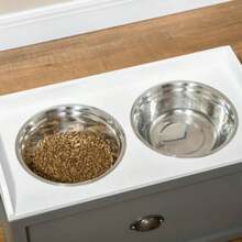 Stainless Steel Raised Dog Bowls, With 21L Storage Drawer Large Dogs - - Grey + Stainless Steel - View 9