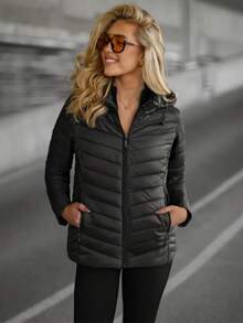 Women's Thin Padded Jacket Solid Color Casual Zipper Pocket - Black - View 4