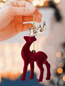 1pc Wine Red Christmas Velvet Reindeer Hanging Decor, Deer Pendant, Burgundy Elk Ornament Pendant For Christmas Tree Hanging Ornament, Christmas Reindeer Hanging Decorations, Christmas Tabletop Decor Centerpiece, Christmas Decorations 2025, Home Decor, Room Decor, Winter Wonderland Display, Christmas Gift, Xmas Party Decor, Creative Home Table Decoration, Christmas Table Ornaments, Merry Christmas Party Supplies, Party Favors, Decor