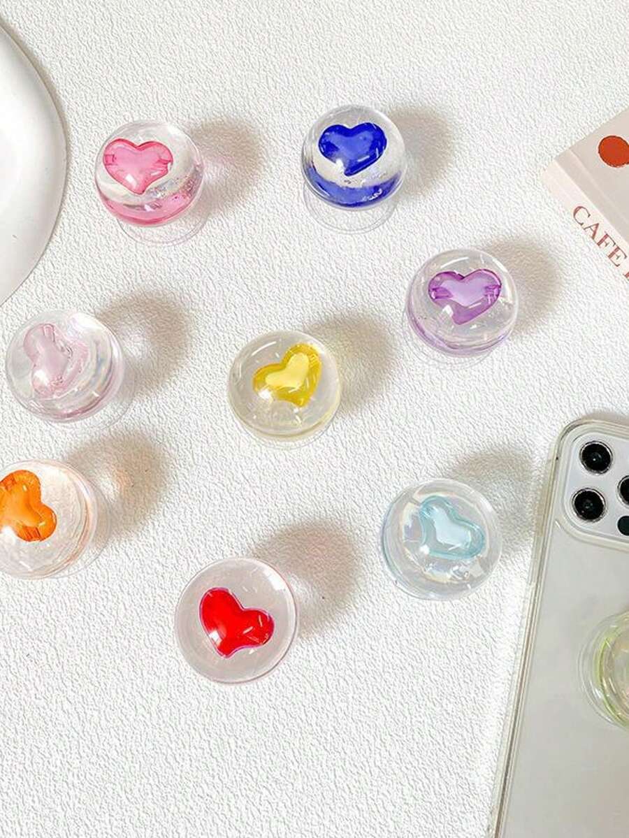 1 pieza Soporte de teléfono con bola de cristal con forma de corazón y cojín de aire, soporte de escritorio minimalista y único con forma de corazón, soporte deslizante de teléfono compatible con iPhone, teléfonos Android, regalo para cumpleaños, familia y amigos, accesorio de teléfono con agarre de empuje y tracción