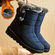 Women's Long Plush Lined Snow Boots - Non-Slip Design, Suitable For Winter Outdoors - 藍色 - 查看 1